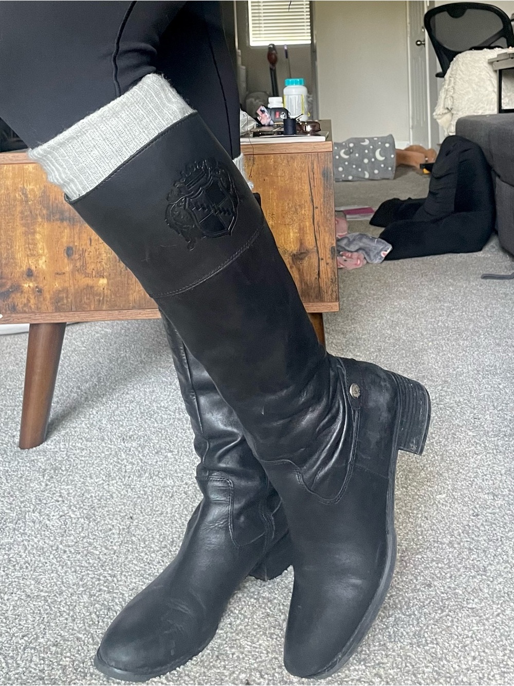 Leather knee high boots